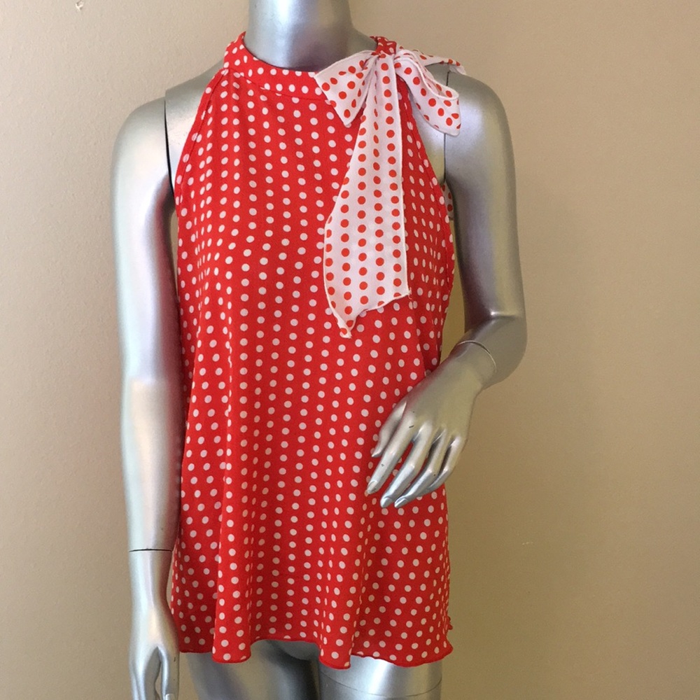 CHA CHA VENTE | Polkadot Crepe Halter Top With Bow Detail